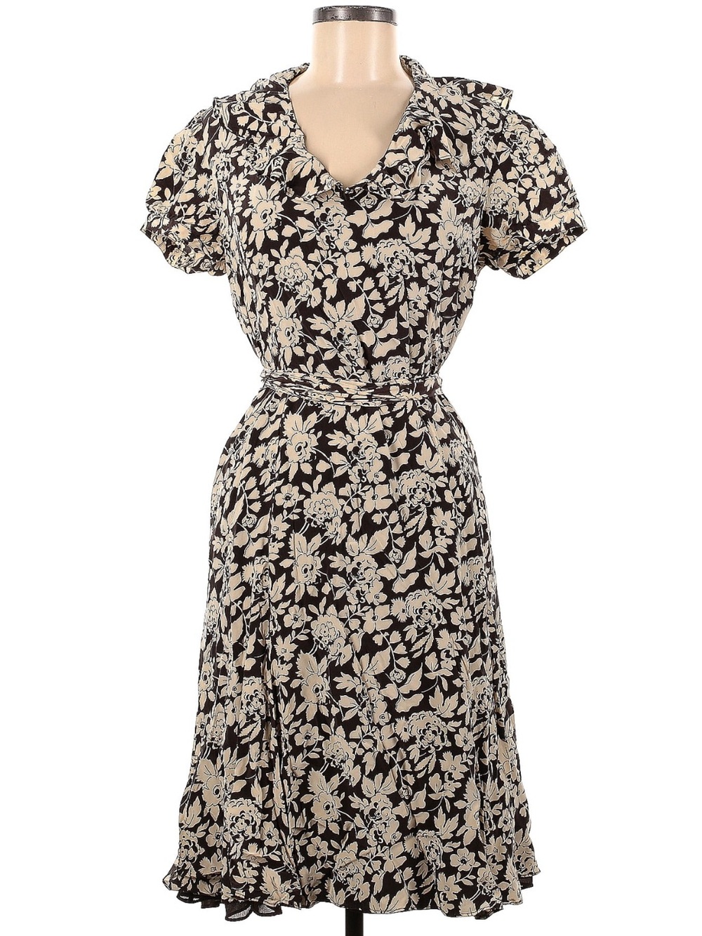 Ralph Lauren 100% Silk Floral Belted Dress Fit & Flare Midi Dress Size 10